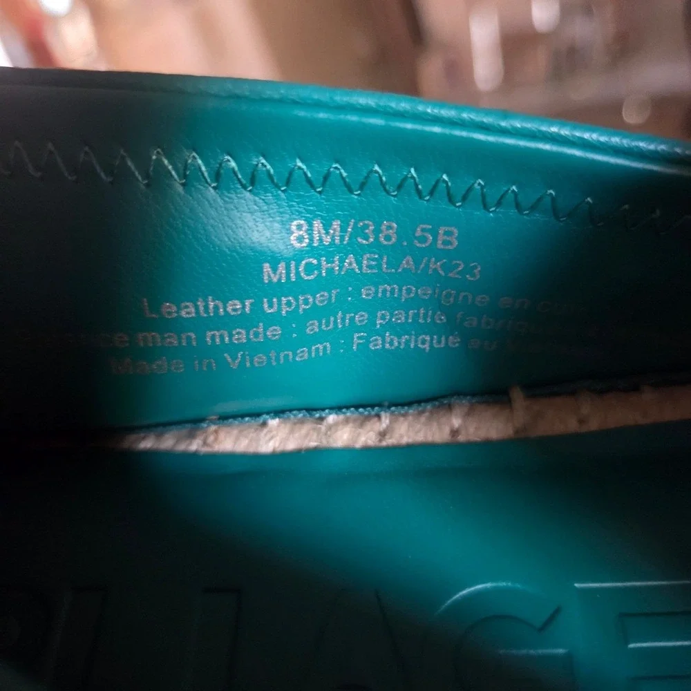 Karl Lagerfeld Paris Michaela Teal Leather Espadrille‎ Flats Charms 8M 38.5B